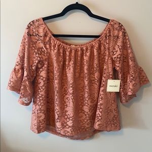 Dusty-rose, flare sleeved shirt.